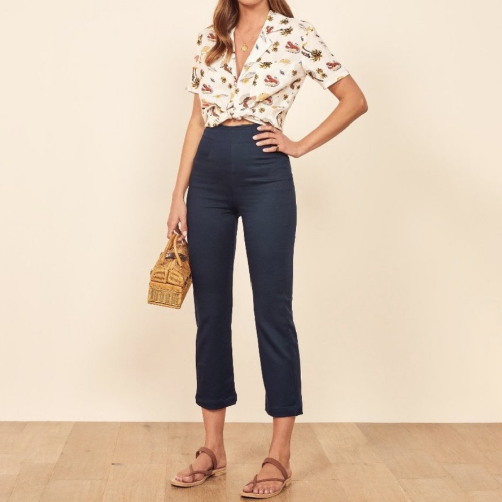 Reformation Marlon Navy Blue High Waisted Cropped Pants Size 2